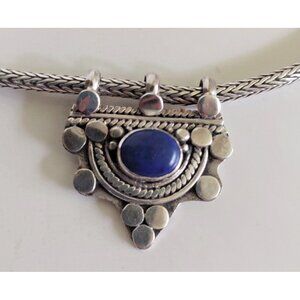 925 Sterling Silver Pendant with Lapis Lazuli 18" Snake Necklace